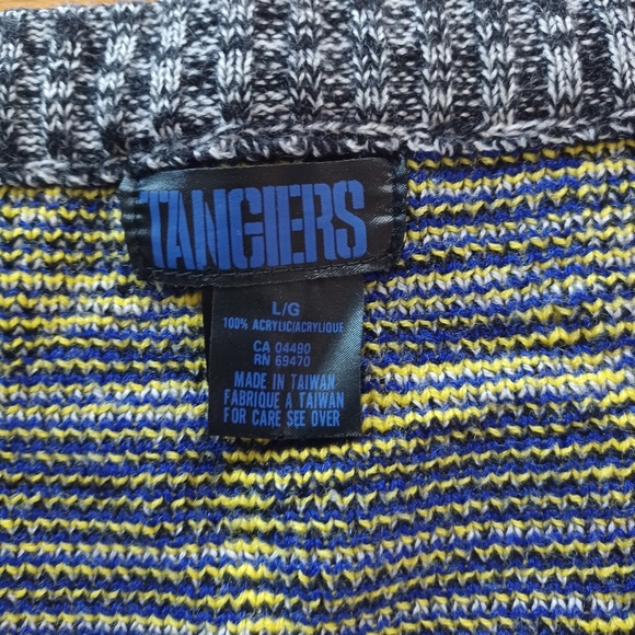 Vintage Tangiers 80's Style Blue / Yellow Retro Geometric Cardigan Grandpa Cozy - Picture 10 of 11